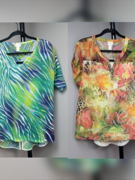 Chico's Tops - Chico's 2 Pieces Top Blouse Blue Orange Green Chiffon Sumer Abstract Multicolor